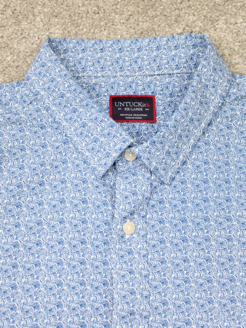 UNTUCKit Mondello AOP Shirt Mens 2XL XXL Blue Wheels All Over Print Short Sleeve - Picture 4 of 12
